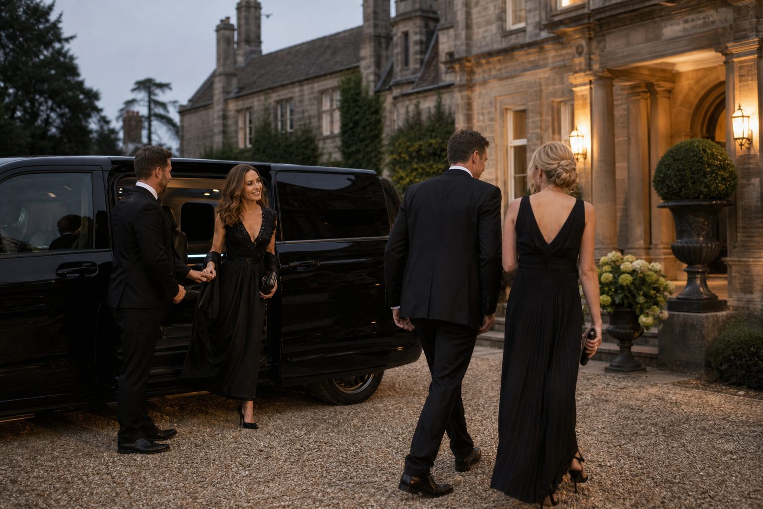 Chauffeur-driven car prepared for a special event