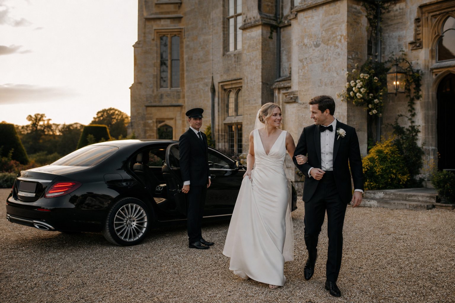 Luxury wedding car arriving for a ceremony